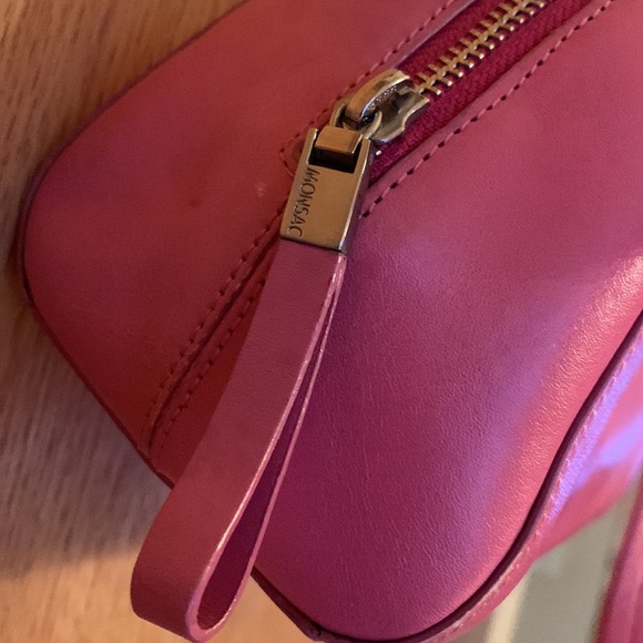 Monsac Original vintage pink 2 handle zip footed leather mini satchel bag EUC - Picture 10 of 15
